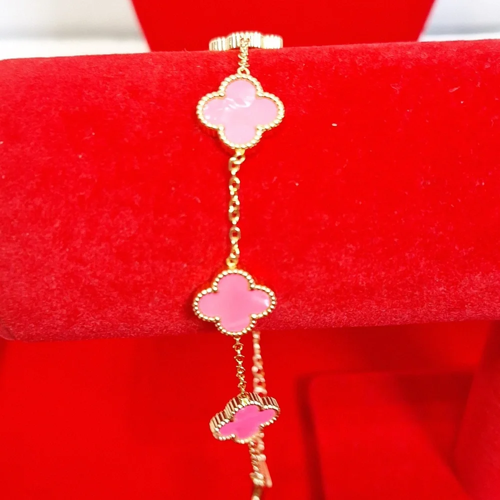 Gold Tone and Pink Clover Bracelet - Picture 2 of 2